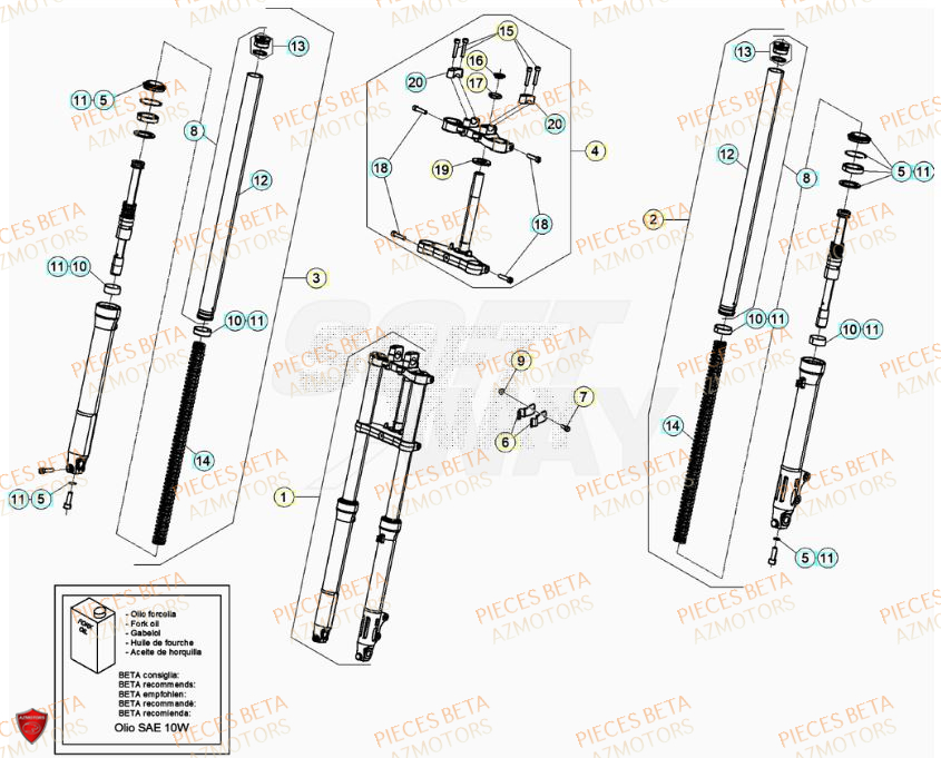 Fourche AZMOTORS BETA Motard STANDARD RR 2T 50 2023
