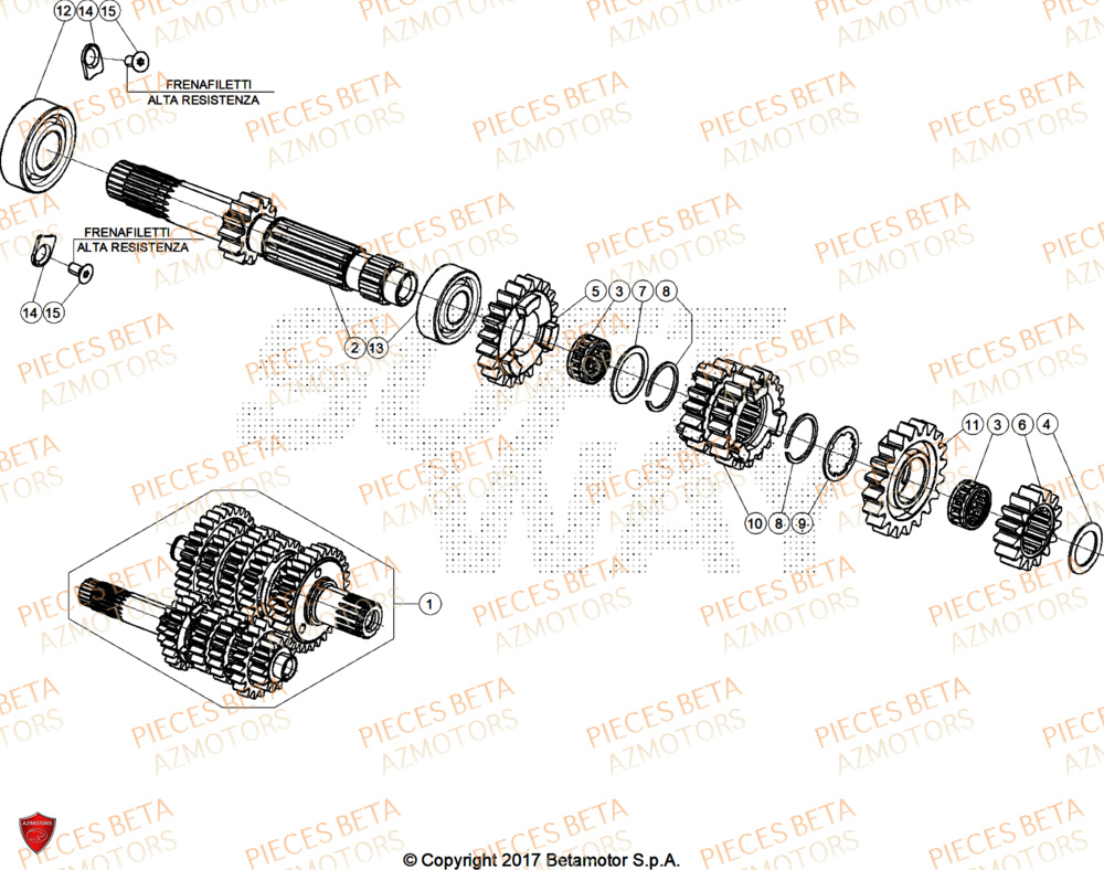 Arbre Primaire AZMOTORS Pieces Beta RR 200 RACE 2T - 2026