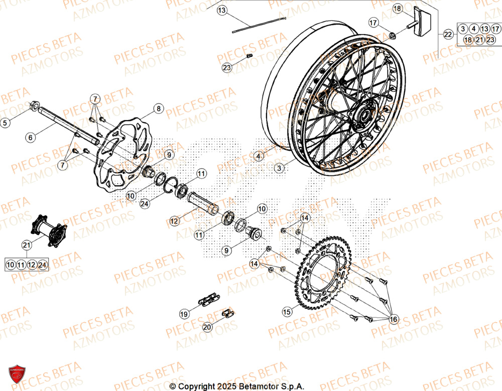 Roue Arriere AZMOTORS Pieces Beta RR 200 RACE 2T - 2026