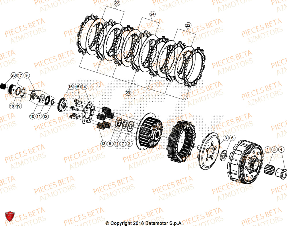 Embrayage AZMOTORS PiÃ¨ces Beta RR 125 2T RACE - 2026