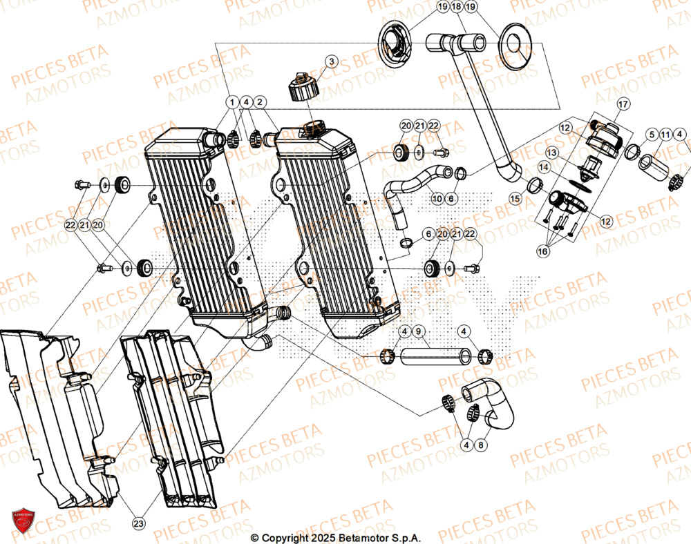 Radiateur AZMOTORS PiÃ¨ces Beta RR 125 2T RACE - 2026