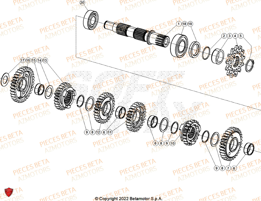 Arbre Secondaire AZMOTORS PiÃ¨ces Beta RR 125 2T X-PRO - 2026