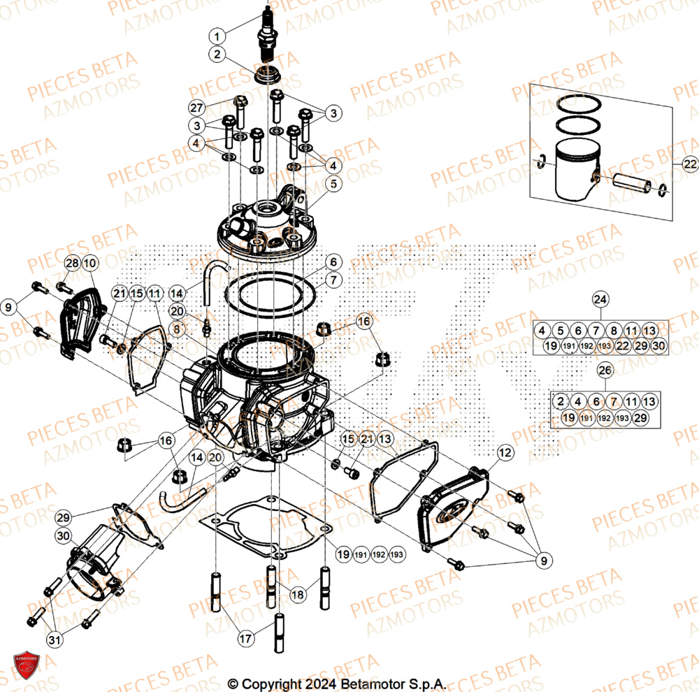 Cylindre AZMOTORS Pieces BETA RR 2T 250 X-PRO - (2026)