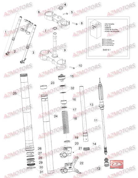Fourche AZMOTORS Pieces BETA RR 2T 300 - (2016)