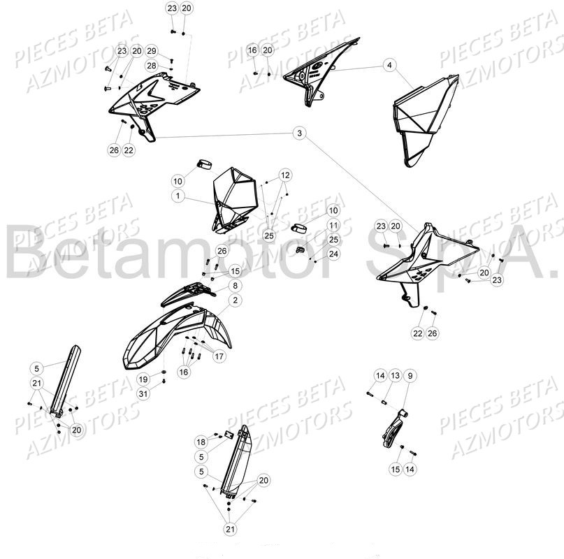 Carenages Garde Boue Avant AZMOTORS PiÃ¨ces Beta RR 4T 350 Enduro - 2017