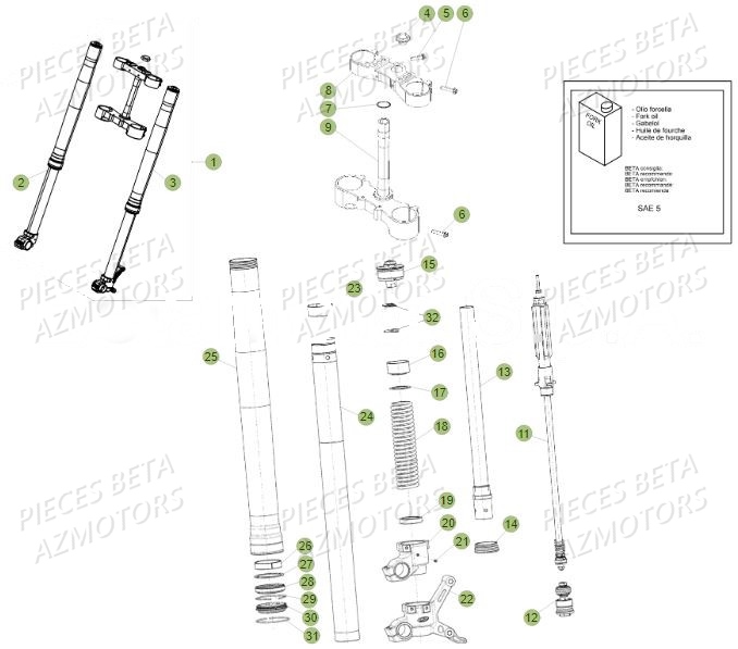 Fourche AZMOTORS PiÃ¨ces Beta RR 4T 390 Enduro - 2017