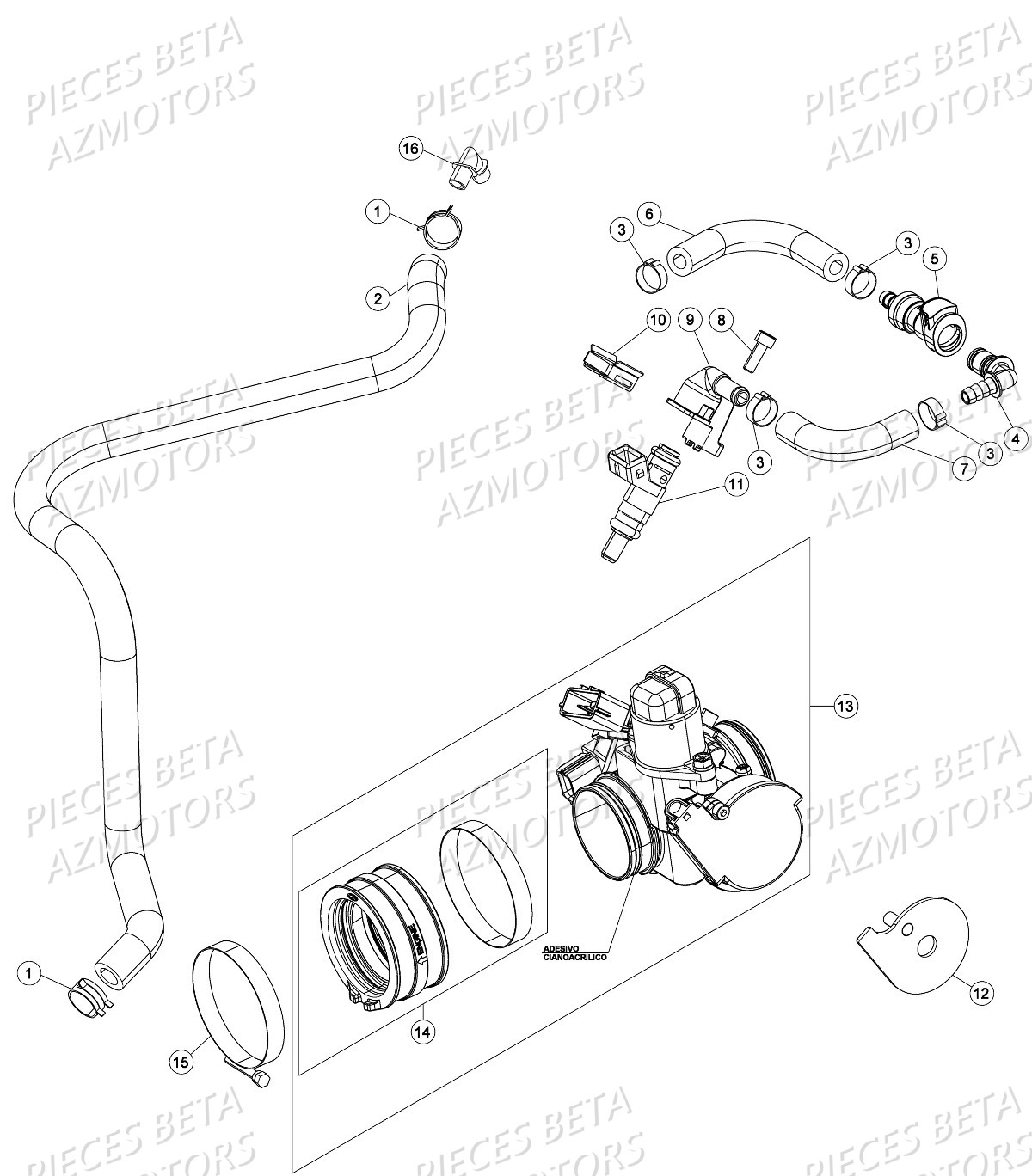 Groupe Injection AZMOTORS PiÃ¨ces Beta RR 4T 430 Enduro - 2016