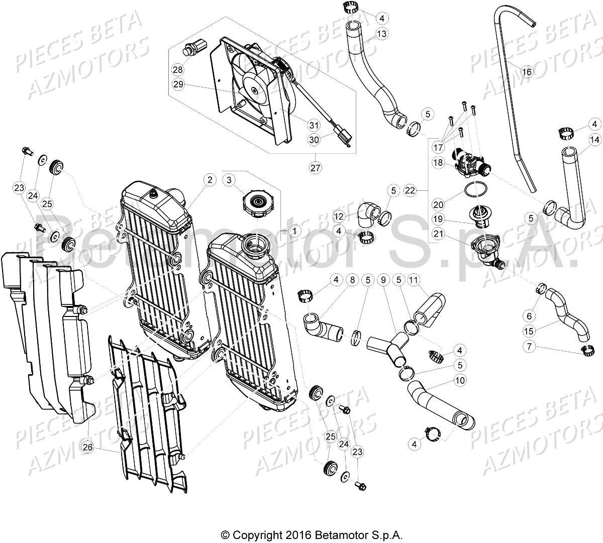 Installation De Refroidissement2 AZMOTORS PiÃ¨ces Beta RR 4T 430 Enduro - 2016