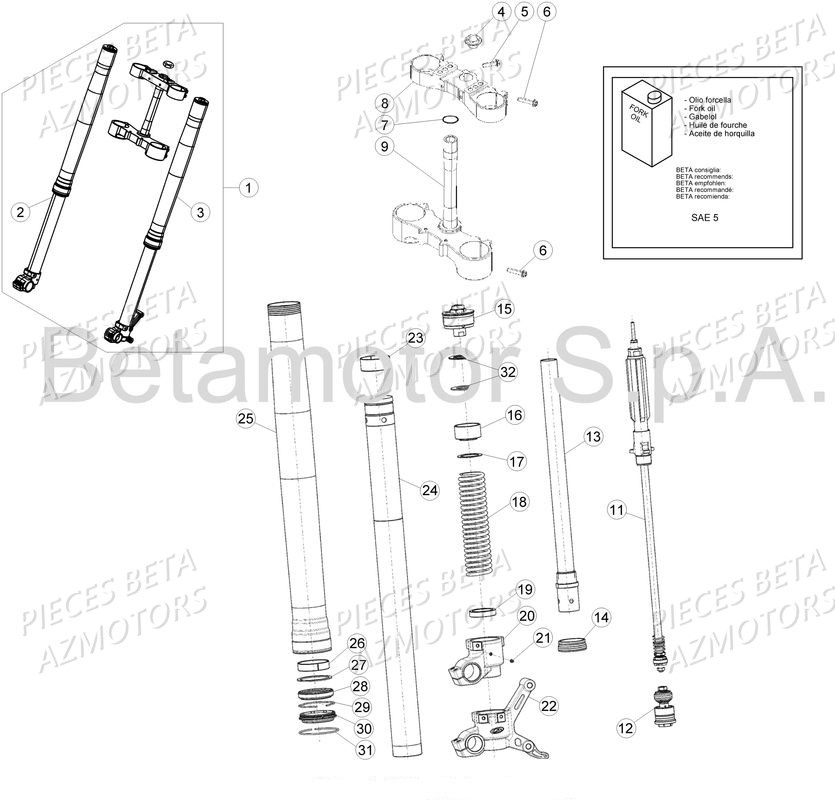 Fourche Avant AZMOTORS PiÃ¨ces Beta RR 4T 430 Enduro - 2017