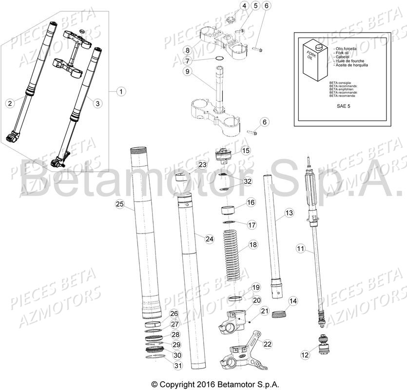 Fourche Avant Standart AZMOTORS PiÃ¨ces Beta RR 4T 480 Enduro - 2017