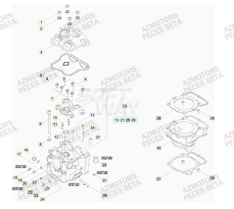 Cylindre AZMOTORS PiÃ¨ces Beta RR 4T 520 Enduro - 2010