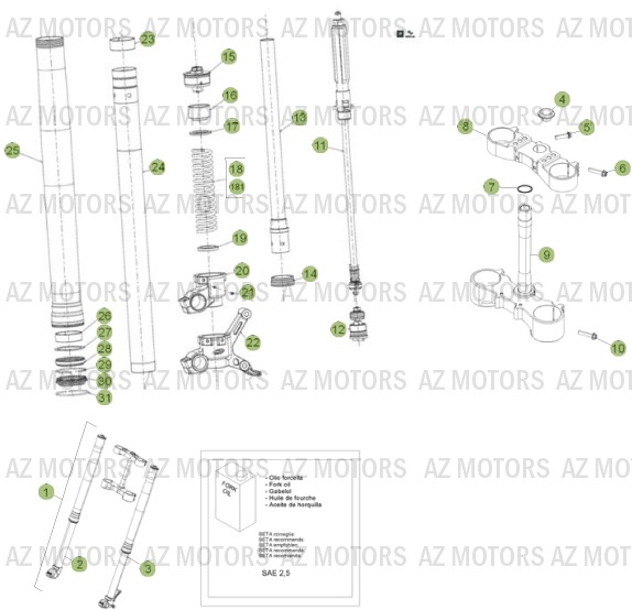 Fourche AZMOTORS PiÃ¨ces Beta RR 4T 350 Enduro - 2013