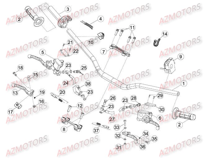 Commandes Guidon AZMOTORS PiÃ¨ces Beta RR 4T 400 Enduro - 2010
