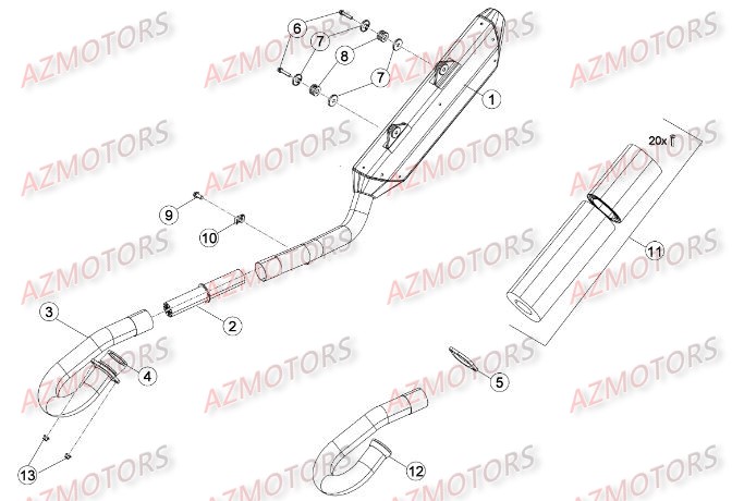 Echappement AZMOTORS PiÃ¨ces Beta RR 4T 498 Enduro - 2014