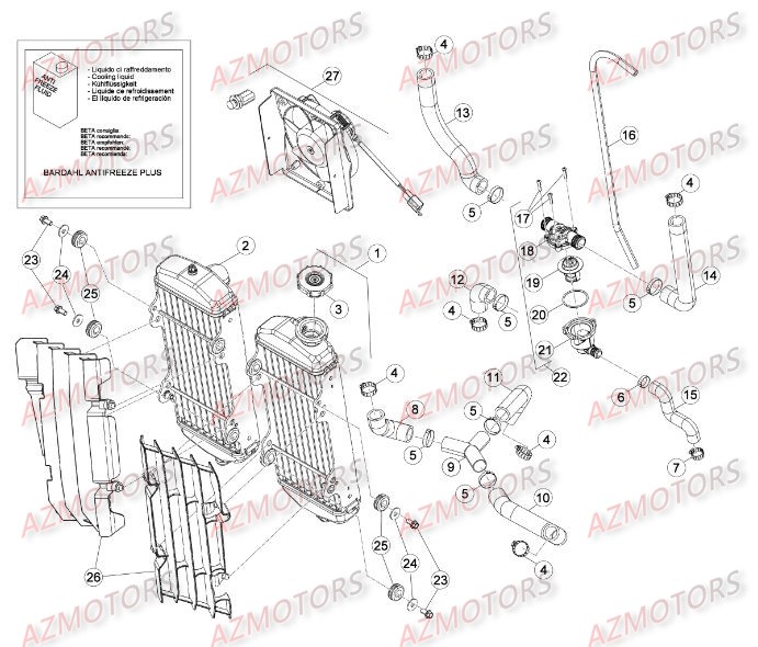 Installation De Refroidissement 2 AZMOTORS PiÃ¨ces Beta RR 4T 498 Enduro - 2014