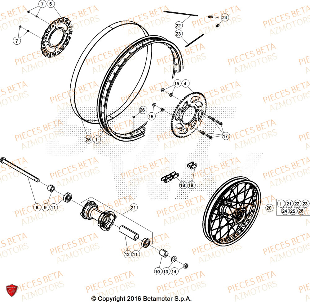 Roue Arriere AZMOTORS PiÃ¨ces Beta RR 50 SPORT - 2025