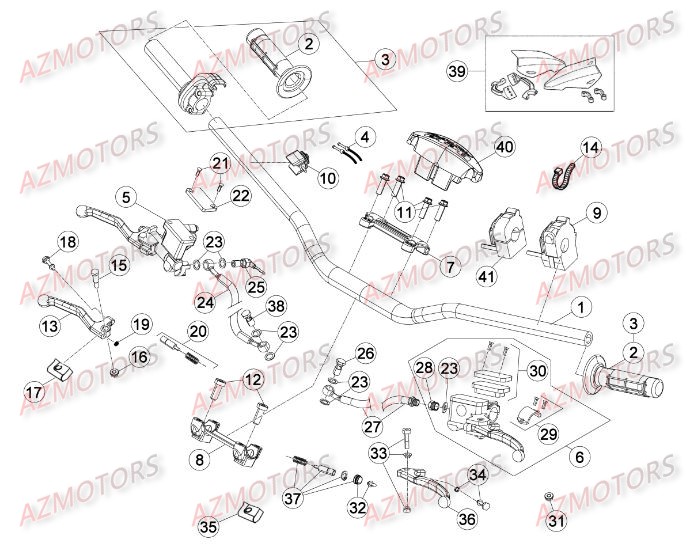 Commandes Guidon AZMOTORS PiÃ¨ces Beta RR 4T 390 Enduro - 2015