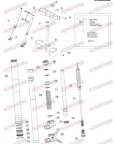 Fourche AZMOTORS PiÃ¨ces Beta RR 4T 390 Enduro - 2015