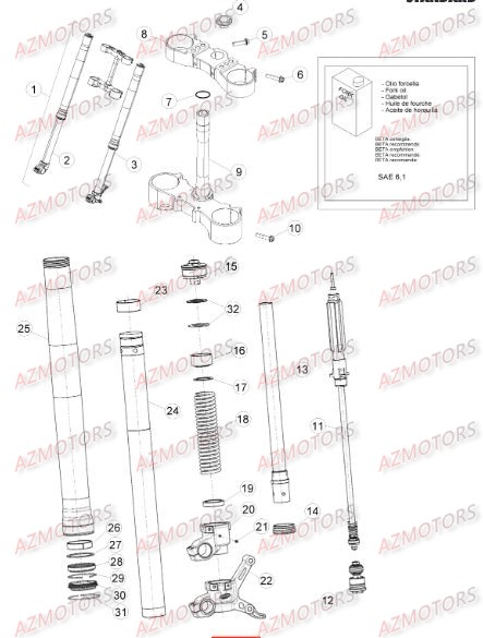 Fourche AZMOTORS PiÃ¨ces Beta RR 4T 430 Enduro - 2015