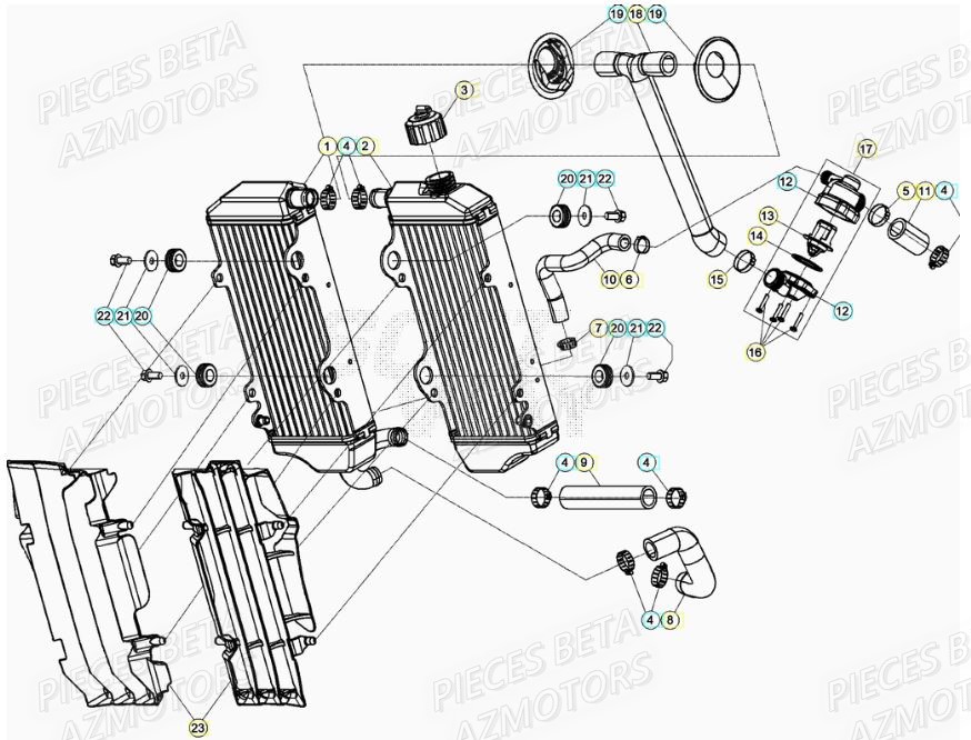 Radiateur AZMOTORS PiÃ¨ces RR 125 2T - 2020
