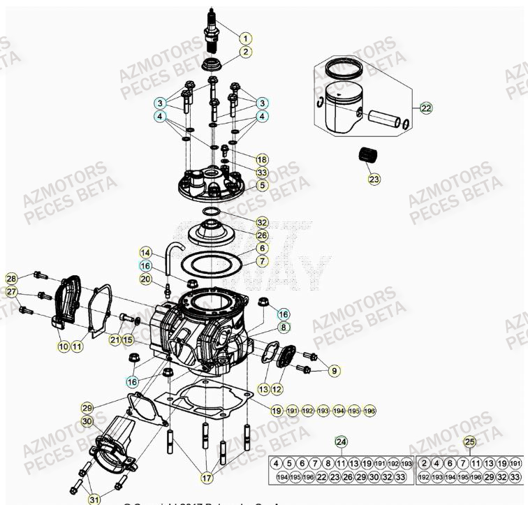 Cylindre AZMOTORS PiÃ¨ces RR 125 2T - 2023