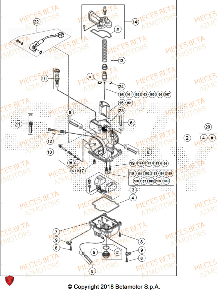 Carburateur AZMOTORS PiÃ¨ces Beta RR 125 2T X-PRO - 2025