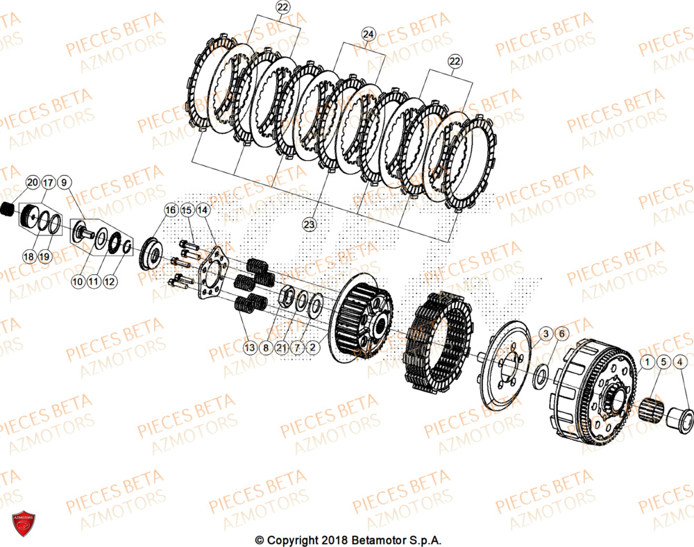 Embrayage AZMOTORS PiÃ¨ces Beta RR 125 2T X-PRO - 2025