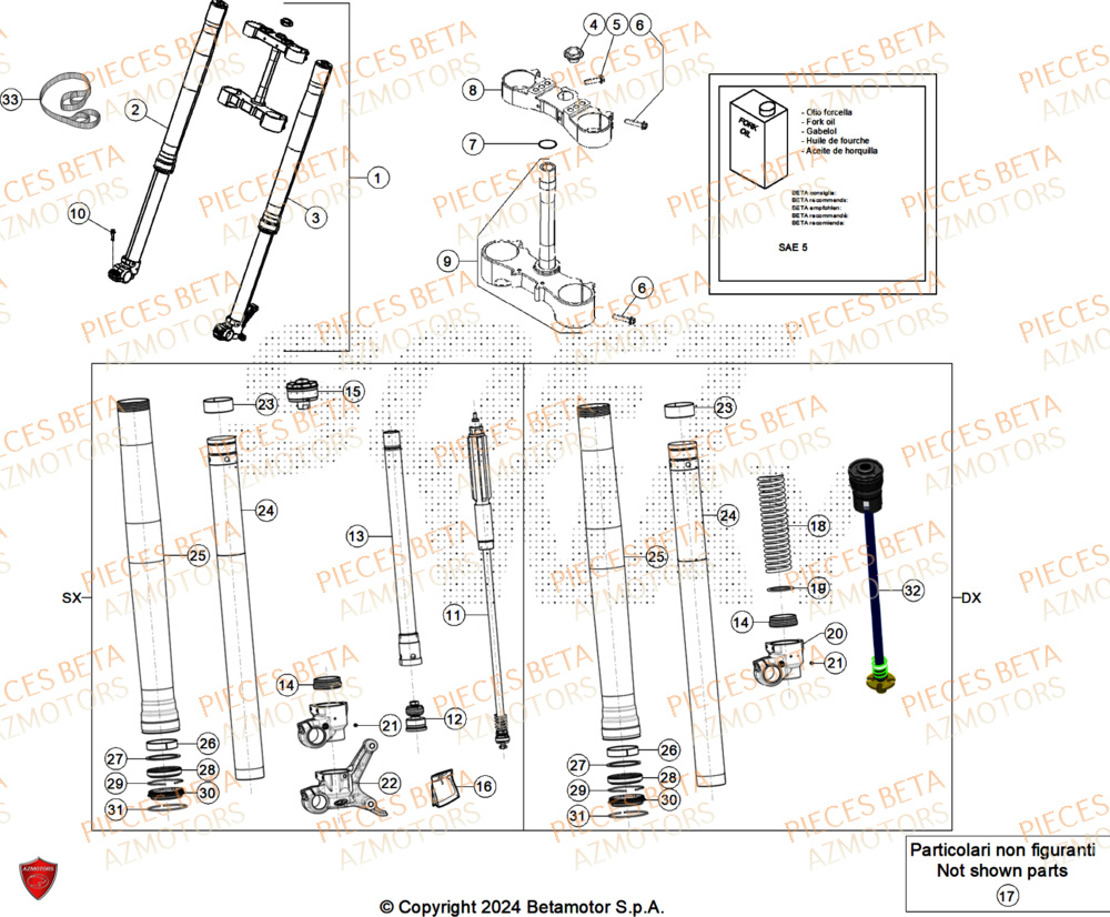 Fourche AZMOTORS PiÃ¨ces Beta RR 125 2T X-PRO - 2025