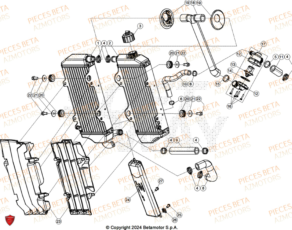 Radiateur AZMOTORS PiÃ¨ces Beta RR 125 2T X-PRO - 2025