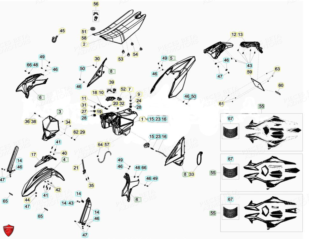 Carenages Reservoir Selle AZMOTORS PiÃ¨ces Beta ENDURO RR 125 4T LC - 2019