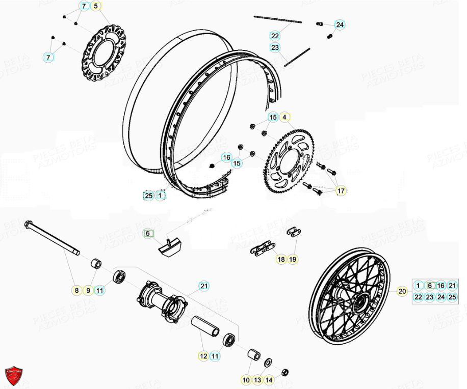 Roue Arriere AZMOTORS PiÃ¨ces Beta ENDURO RR 125 4T LC - 2019