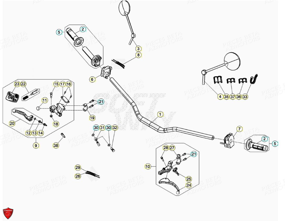 Commandes Guidon AZMOTORS PiÃ¨ces Beta ENDURO RR 125 4T LC - 2020