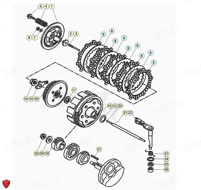 Embrayage AZMOTORS PiÃ¨ces Beta ENDURO RR 125 4T LC - 2020