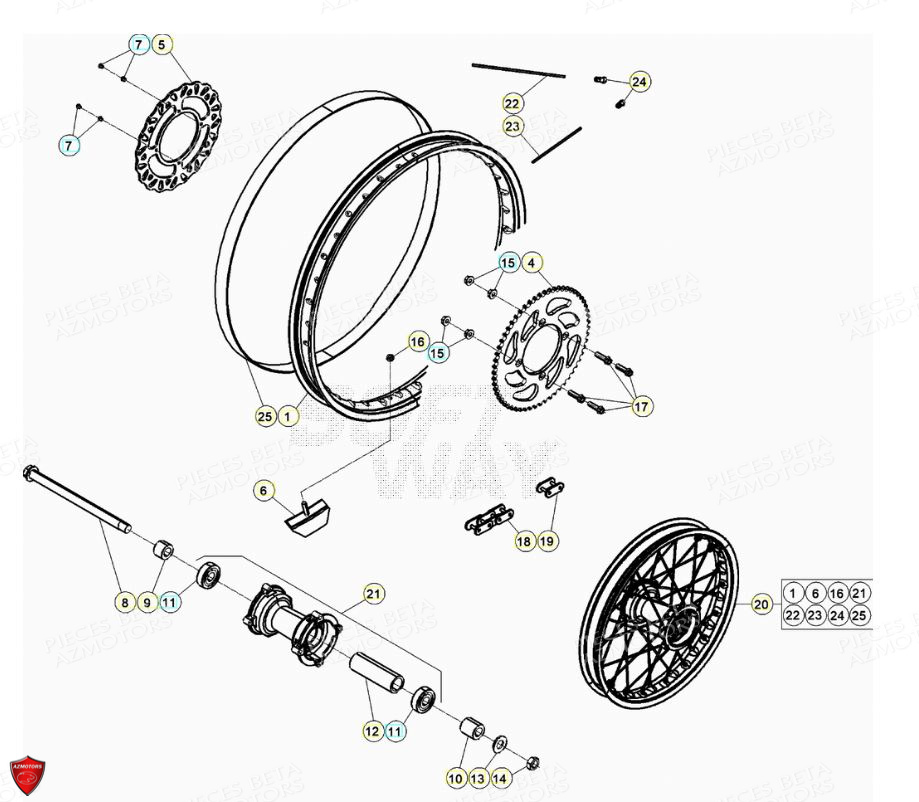 Roue Arriere AZMOTORS PiÃ¨ces Beta ENDURO RR 125 4T LC - 2020