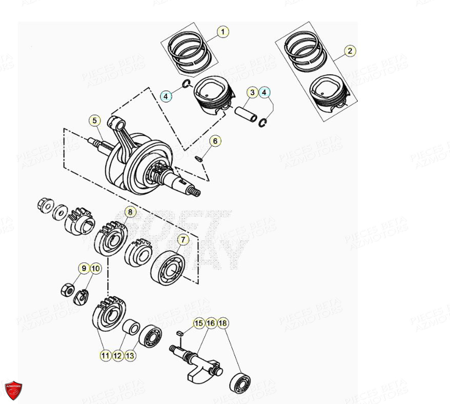 Vilebrequin Piston Contre Arbre AZMOTORS PiÃ¨ces Beta ENDURO RR 125 4T LC - 2020
