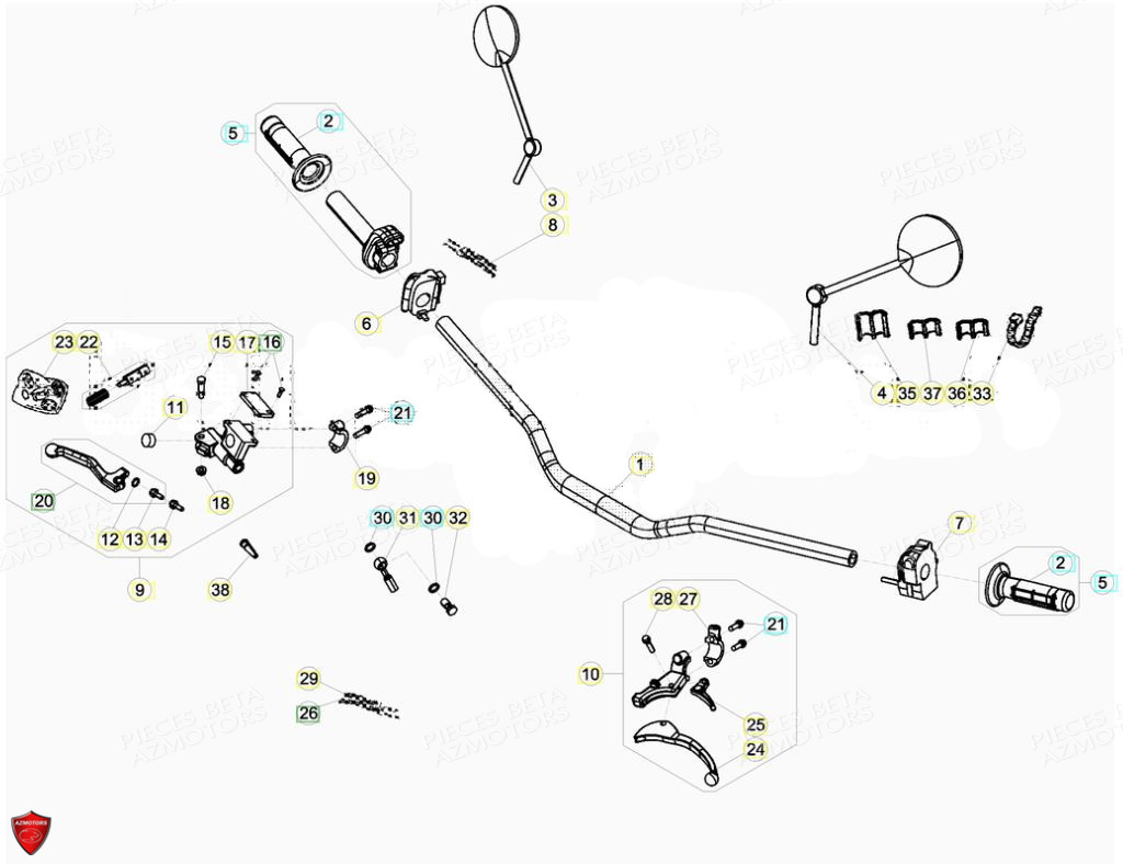 Commandes Guidon AZMOTORS PiÃ¨ces Beta ENDURO RR 125 4T R LC - 2019