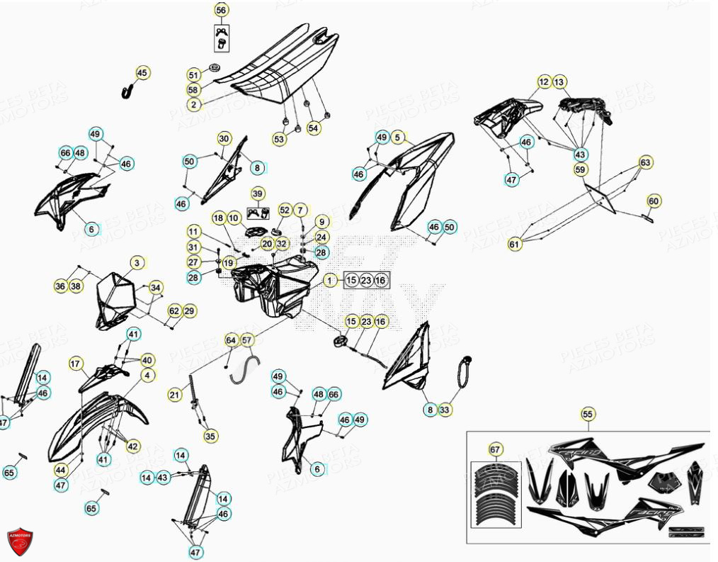 Carenages Reservoir Selle AZMOTORS PiÃ¨ces Beta ENDURO RR 125 4T R LC - 2020