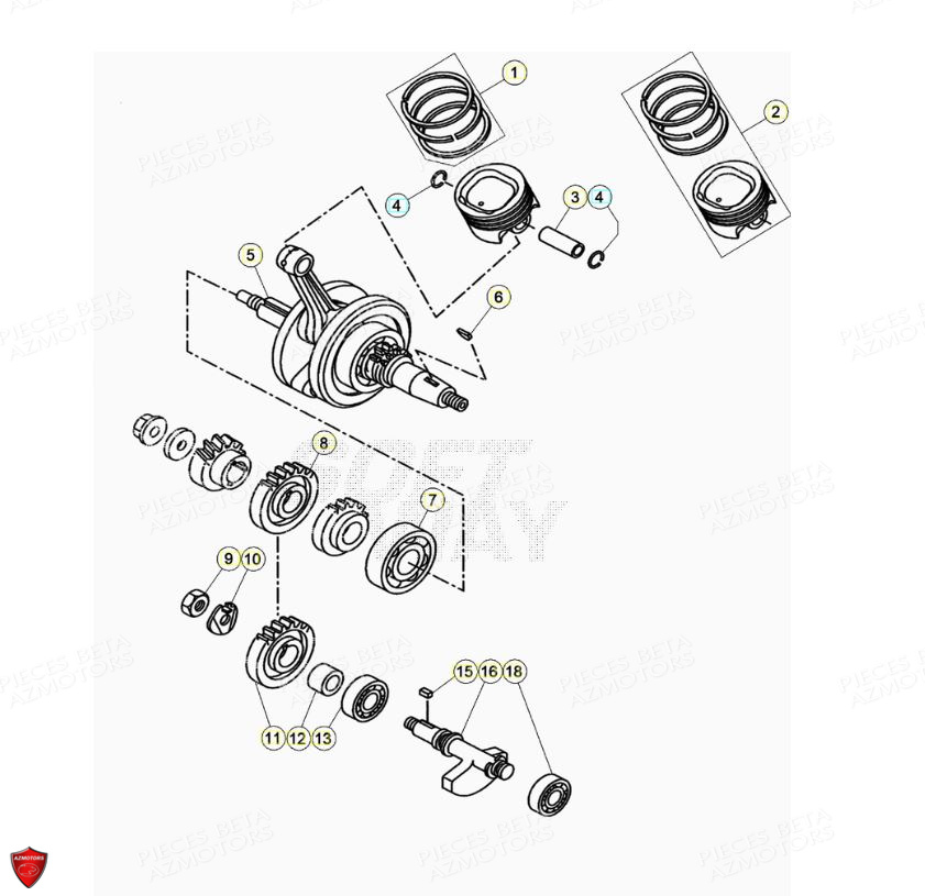 Vilebrequin Piston Contre Arbre AZMOTORS PiÃ¨ces Beta ENDURO RR 125 4T R LC - 2020