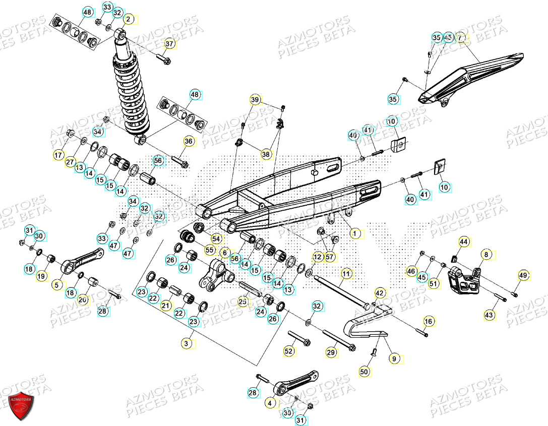 Bras Oscillant Amortisseur AZMOTORS PiÃ¨ces Beta ENDURO RR 125 4T T 2023