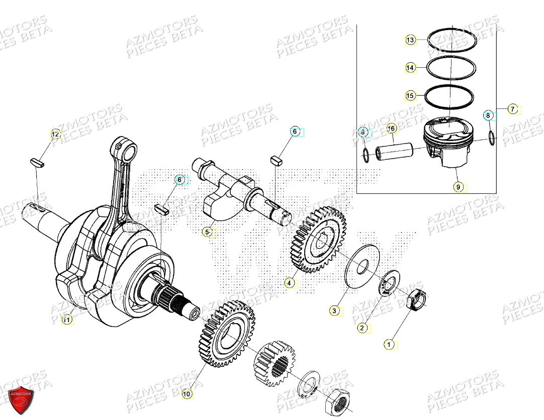 Vilebrequin Piston AZMOTORS PiÃ¨ces Beta ENDURO RR 125 4T T 2023