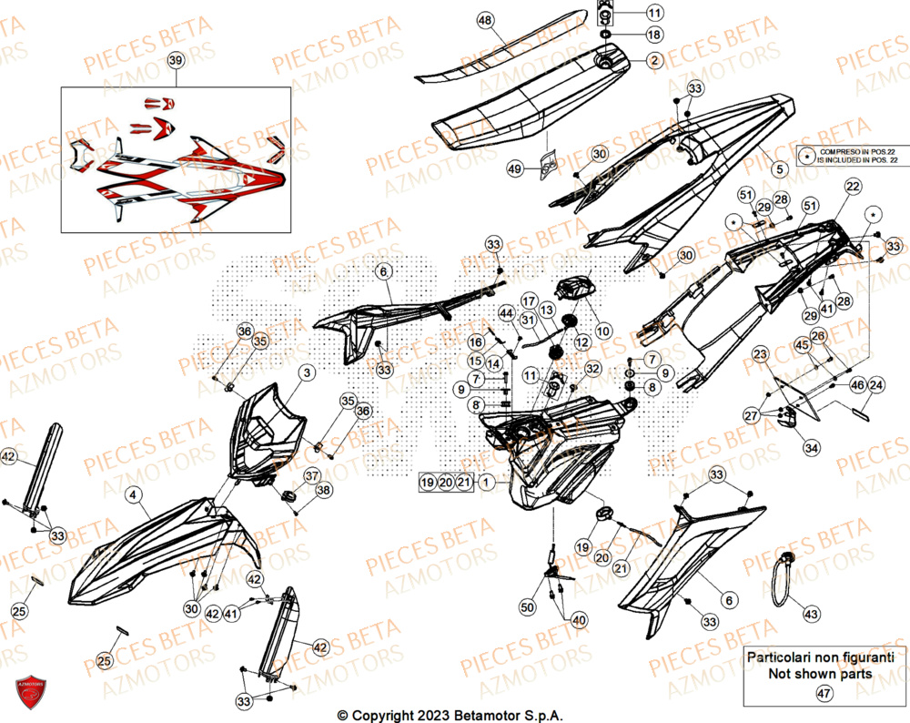 Carenages AZMOTORS PiÃ¨ces Beta ENDURO RR 125 4T T 2024