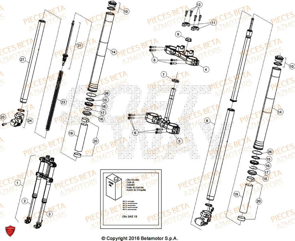 Fourche AZMOTORS PiÃ¨ces Beta ENDURO RR 125 4T T X 2025