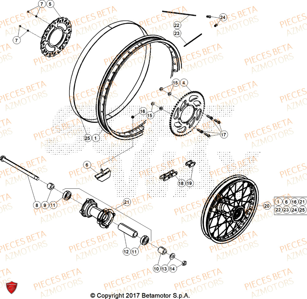Roue Arriere AZMOTORS PiÃ¨ces Beta ENDURO RR 125 4T T X GREY 2024