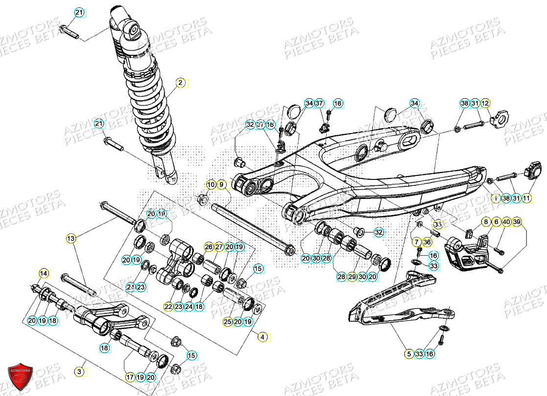 Bras Oscillant Amortisseur AZMOTORS PiÃ¨ces Beta RR 125 2T RACING - 2024
