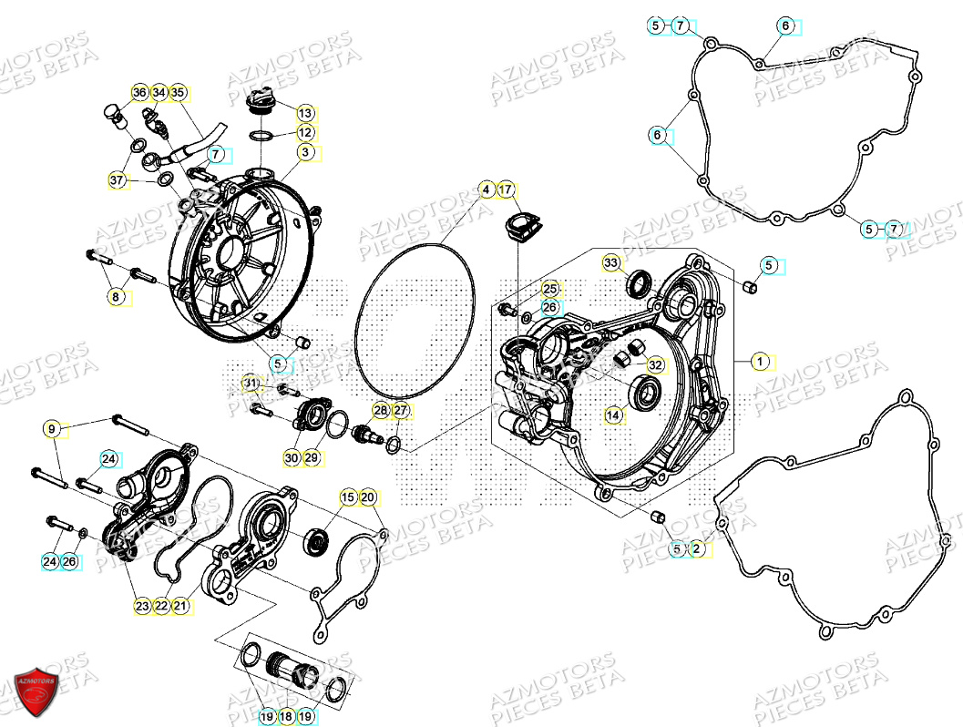 Couvercle Embrayage Pompe A Eau AZMOTORS PiÃ¨ces Beta RR 125 2T RACING - 2024