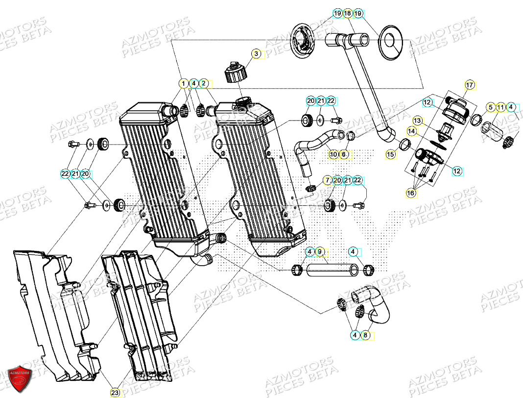Radiateur AZMOTORS PiÃ¨ces Beta RR 125 2T RACING - 2024