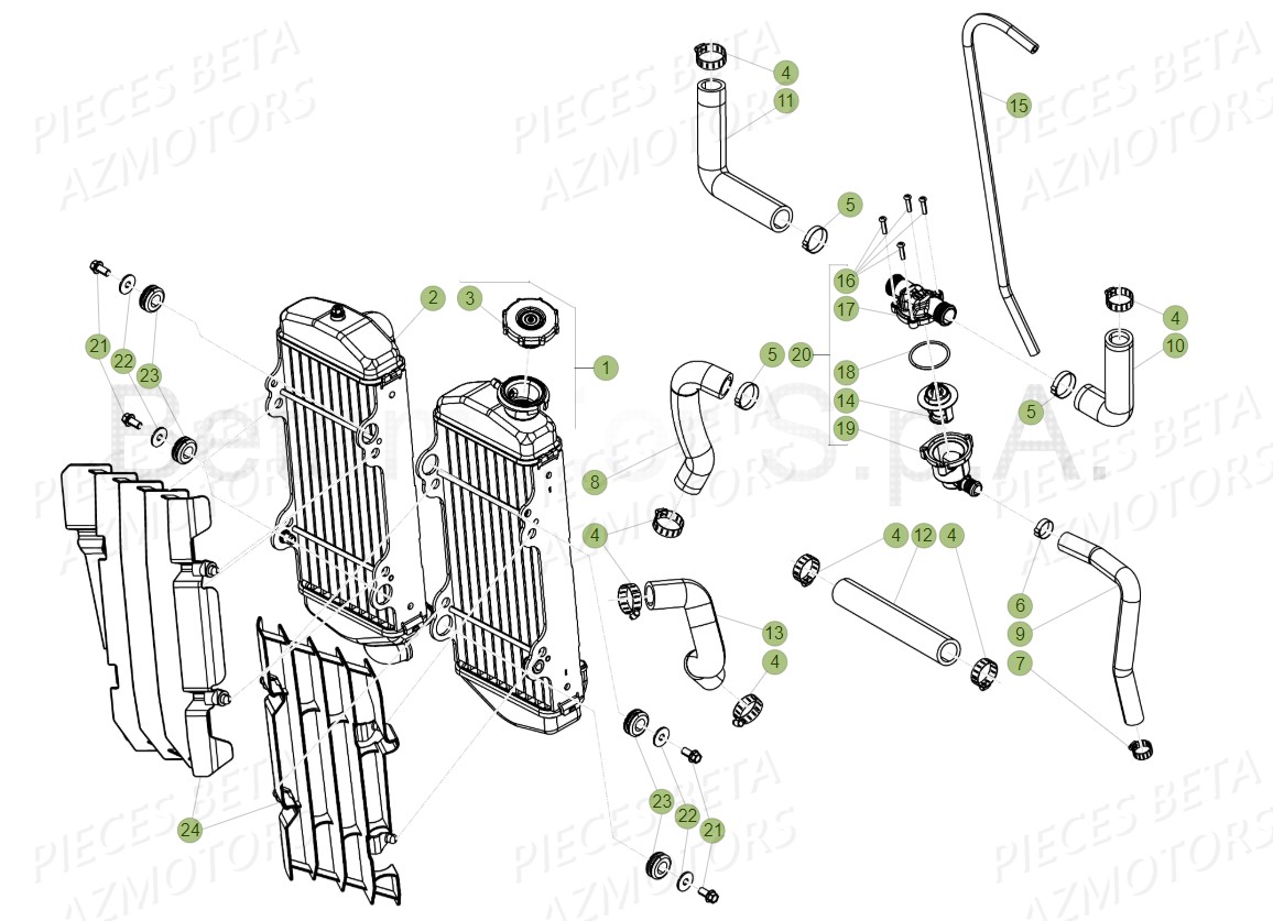 Radiateur AZMOTORS Pieces Beta RR 200 2T - 2019