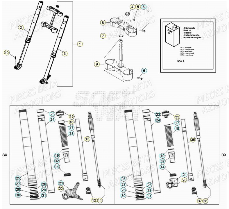 Fourche AZMOTORS Pieces Beta RR 200 2T - 2020