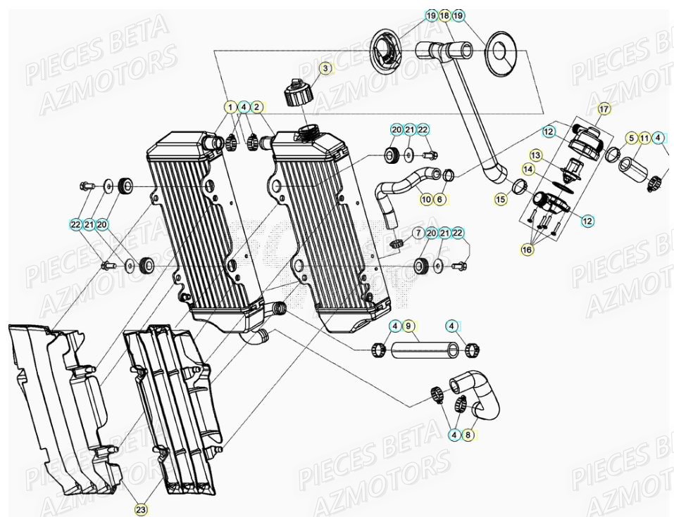 Radiateur AZMOTORS Pieces Beta RR 200 2T - 2021