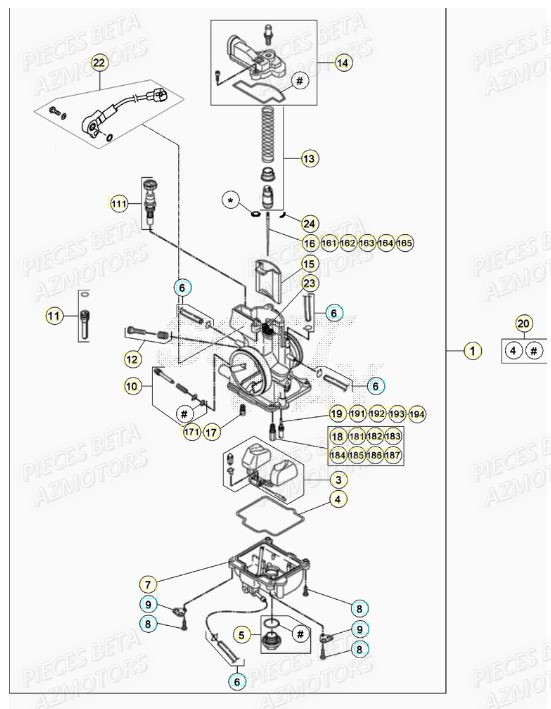 Carburateur AZMOTORS Pieces Beta RR 200 2T - 2022